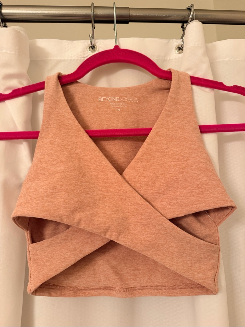 Beyond Yoga Heathered Peach Wrap-Front Crop Top